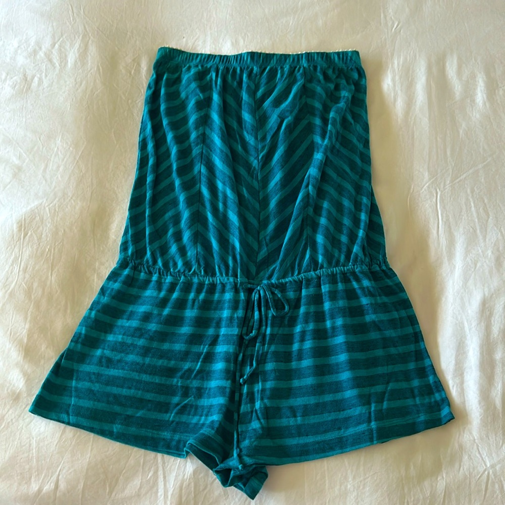 Blue Striped Strapless Romper